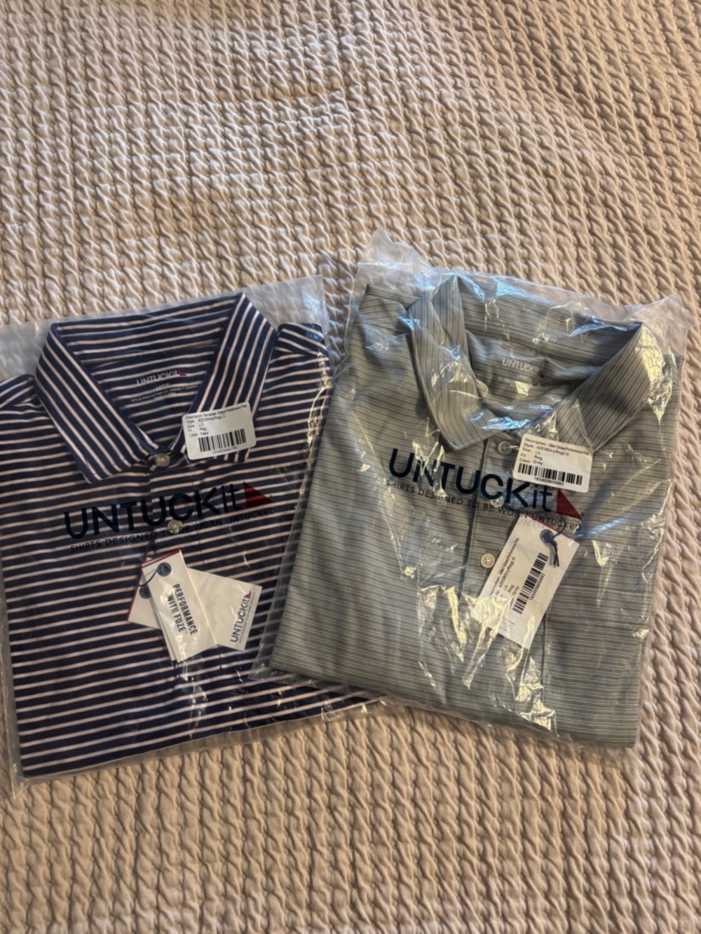 UNTUCKit Men’s Striped Polo Pair - Navy and Light Gray bundle